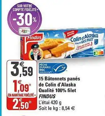 G20 15 Bâtonnets Panés De Colin D'alaska Qualité 100% Filet Findus offre