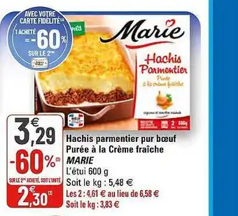 G20 Hachis Parmentier Pur Bœuf Purée à La Crème Fraîche Marie offre