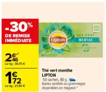 Carrefour Thé vert menthe lipton offre
