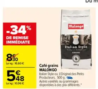 Carrefour Café grains malongo offre