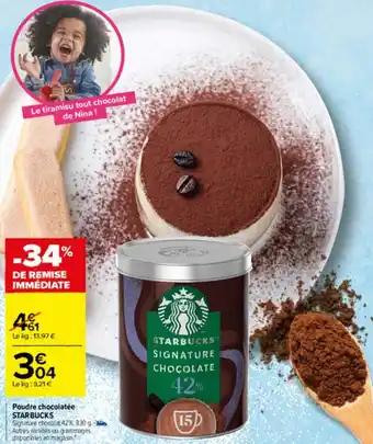 Carrefour Poudre chocolatée Starbucks offre