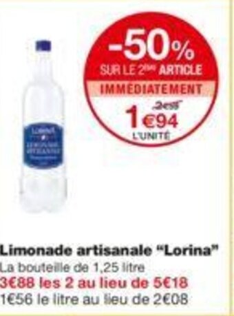 Monoprix Limonade artisanale Lorina offre