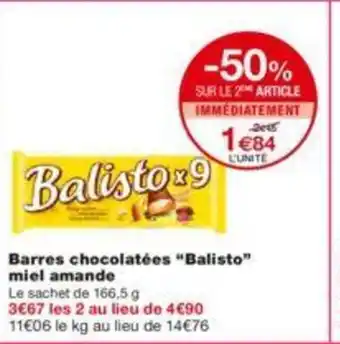 Monoprix Barres Chocolatées Balistro offre