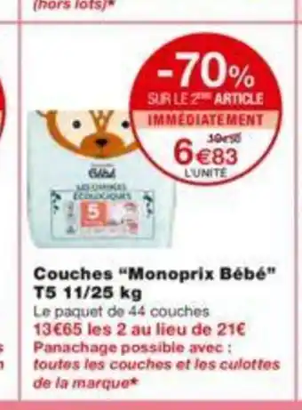 Monoprix Couches Monoprix Bébé offre