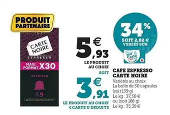 U Express Café Espresso Carte Noire offre