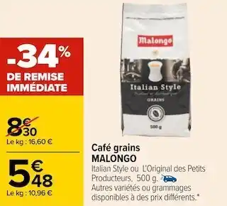Carrefour Malongo café grains offre
