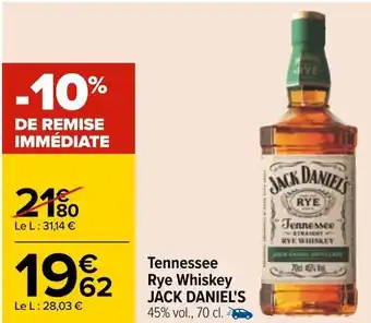 Carrefour Jack daniel's tennessee rye whiskey offre