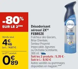 Carrefour Febreze désodorisant aérosol 2x offre