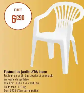 Géant Casino Lyra fauteuil de jardin blanc offre