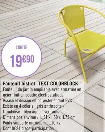 Géant Casino Text colorblock fauteuil bistrot offre