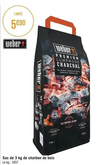 Géant Casino Weber sac de 3 kg de charbon de bois offre
