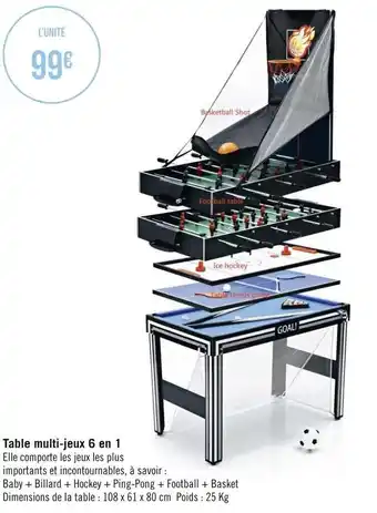 Géant Casino Table multi-jeux 6 en 1 offre