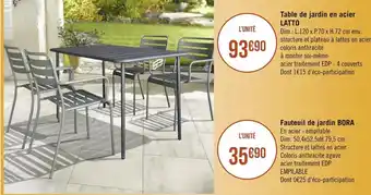 Casino Supermarchés Table de jardin en acier latto offre