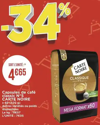 Géant Casino Carte noire capsules de café classic n°5 offre