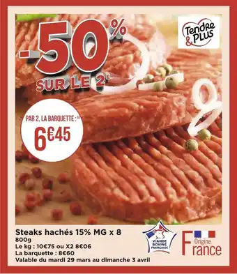 Géant Casino Tendre & plus steaks hachés 15% mg x 8 offre