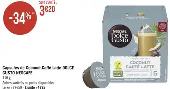 Géant Casino Dolce gusto nescafe capsules de coconut caffè latte offre