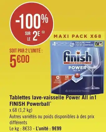 Géant Casino Finish tablettes lave-vaisselle power all in1 powerball offre