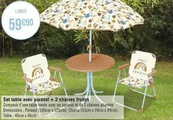 Géant Casino Set table avec parasol + 2 chaises fruitys offre