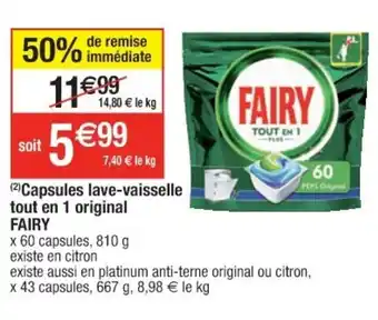 Cora x Carrefour Capsules lave-vaisselle tout en 1 original Fairy offre