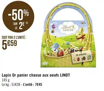 Casino Supermarchés Lapin or panier chasse aux oeufs LINDT offre