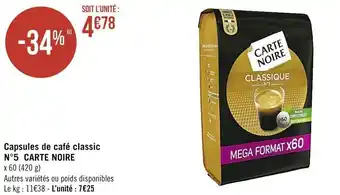 Casino Supermarchés Capsules de café classic offre