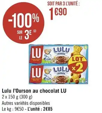 Casino Supermarchés Lulu l'ourson au chocolat LU offre