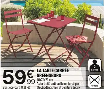 Centrakor La table carrée greensboro offre