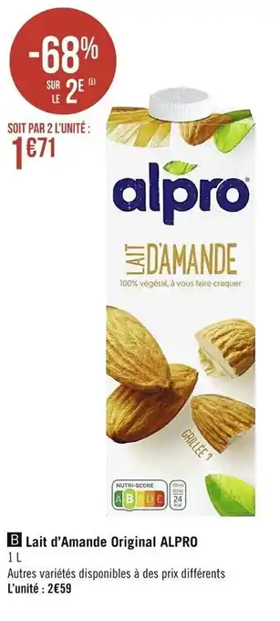 Casino Supermarchés Lait d'amande original ALPRO offre