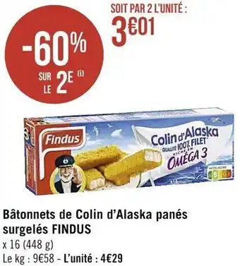 Casino Supermarchés Bâtonnets de colin d'alaska panés surgelés FINDUS offre