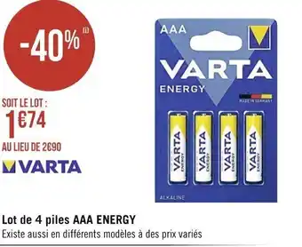 Casino Supermarchés Lot de 4 piles AAA ENERGY offre
