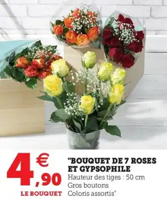 Hyper U "Bouquet de 7 roses et gypsophile offre