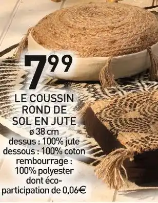 Stokomani Le coussin rond de sol en jute offre
