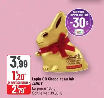 G20 Lapin or chocolat au lait LINDT offre