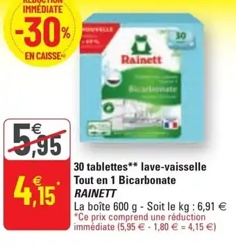 G20 30 tablettes lave-vaisselle tour en 1 bicarbonate RAINETT offre