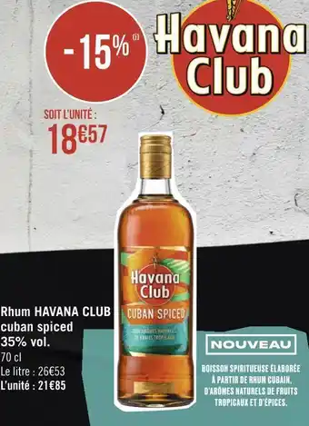 Géant Casino Havana club rhum cuban spiced 35% vol. offre