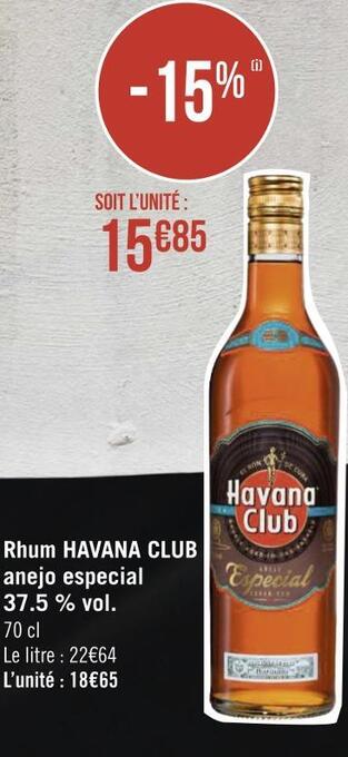 Géant Casino Havana club rhum anejo especial 37.5 % vol. offre