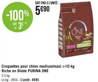 Géant Casino Purina one croquettes pour chien medium/maxi >10 kg riche en dinde offre