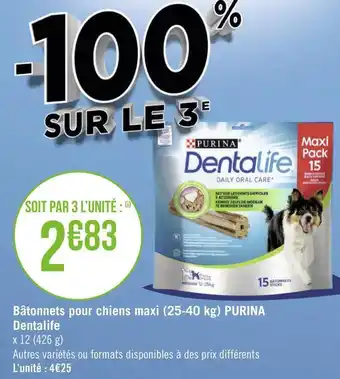 Géant Casino Purina bâtonnets pour chiens maxi (25-40 kg) dentalife offre