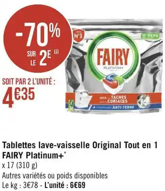 Géant Casino Fairy tablettes lave-vaisselle original tout en 1 platinum+* offre