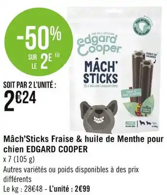 Géant Casino Edgard cooper mâch’sticks fraise & huile de menthe pour chien offre