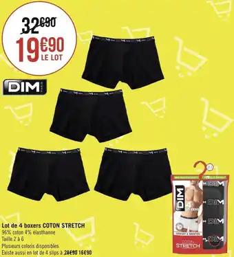 Géant Casino Dim lot de 4 boxers coton stretch offre