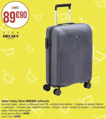 Géant Casino Delsey valise trolley 55cm ordener anthracite offre