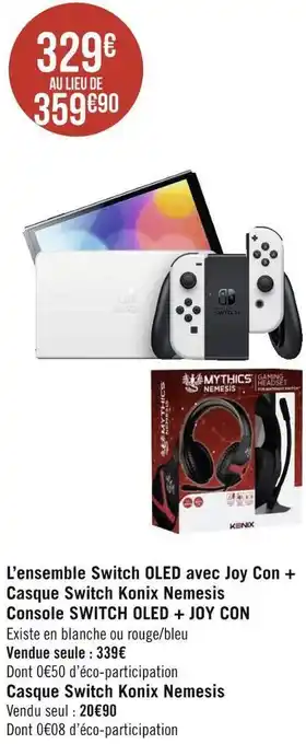 Géant Casino Konix l’ensemble switch oled avec joy con + casque switch nemesis console switch oled + joy con offre