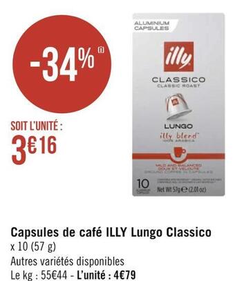 Géant Casino Illy capsules de café lungo classico offre