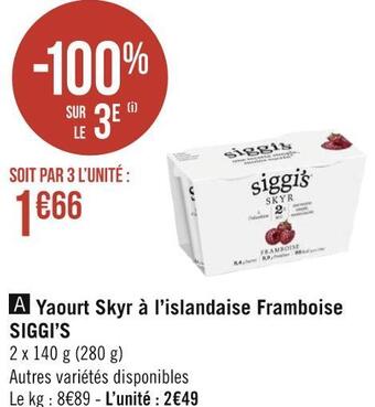Géant Casino Siggi’s yaourt skyr à l’islandaise framboise offre
