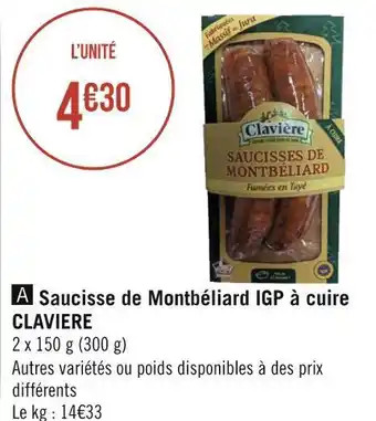 Géant Casino Claviere saucisse de montbéliard igp à cuire offre