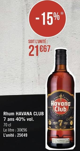 Géant Casino Havana club rhum 7 ans 40% vol. offre