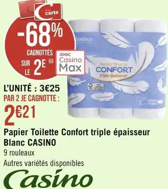 Géant Casino Casino papier toilette confort triple épaisseur blanc offre