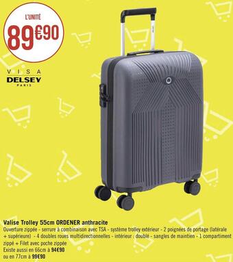 Géant Casino Delsey valise trolley 55cm ordener anthracite offre