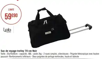 Géant Casino Sac de voyage trolley 70 cm noir offre